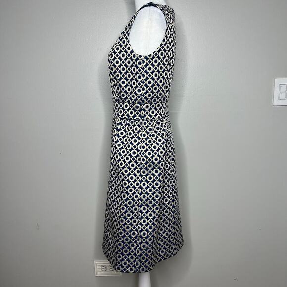 Lauren Ralph Lauren Sz 4 Sleeveless Printed Knee Length Dress Navy Gold Metalic - Picture 7 of 13